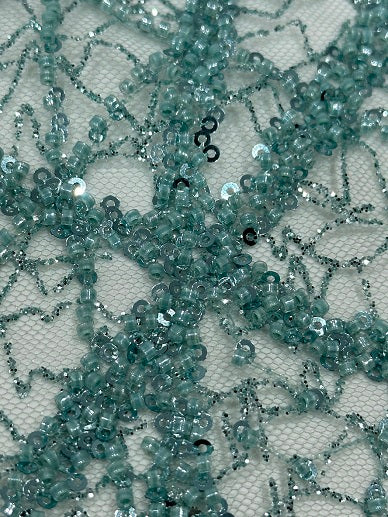 Green Heavy Embroidery Wedding Lace, New Arrival Bead And Sequins Lace, Luxury Gown Dress Lace Fabric,Designer Bead And Sequin Bridal Lace