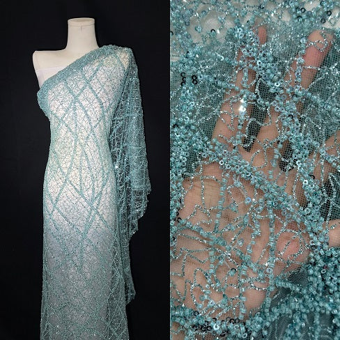 Green Heavy Embroidery Wedding Lace, New Arrival Bead And Sequins Lace, Luxury Gown Dress Lace Fabric,Designer Bead And Sequin Bridal Lace