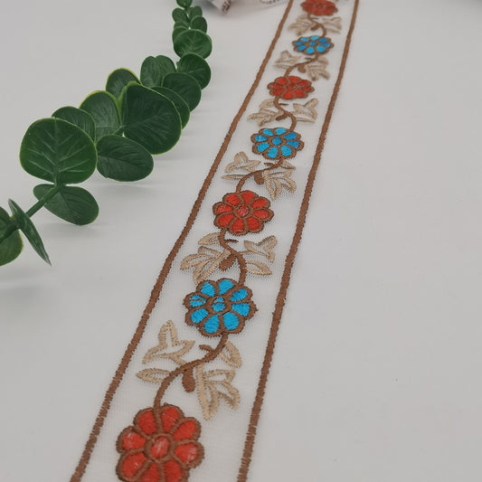 Tulle Embroidery Vintage Lace, Multi-colored Floral Lace, Victorian Flower Lace Trim,Traditional Ethnic Lace