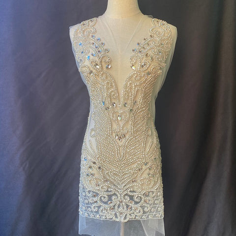Royal Blue Rhinestone Bodice, Heavy Wedding Crystal Bodice, Full Beaded Handcrafted Applique, Couture Dress Bodice
