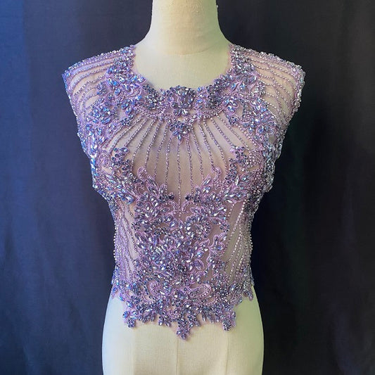 Purple French bead bodice, crystal bodice for evening dress, wedding bodic, wedding DIY, costume supplie