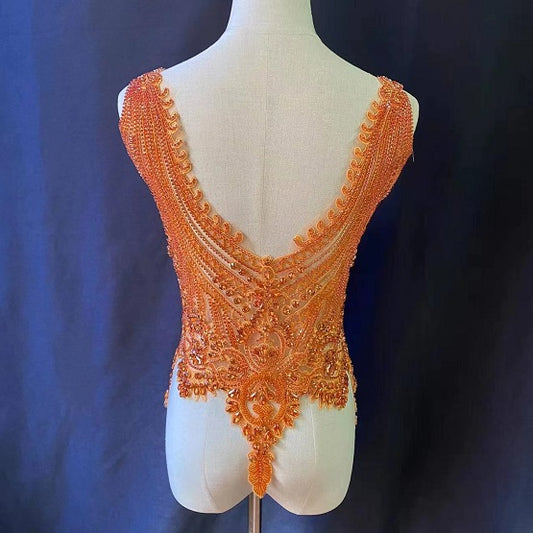 Orange Rhinestone bodice, rhinestone bodice applique, crystal bodice appliqué for wedding dress