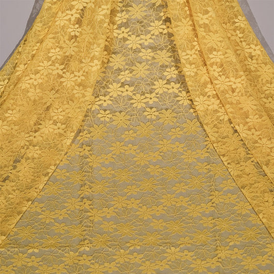 Floral Yellow Lace Fabric, Daisy Floral Yellow Lace, Spandex Light Weight Lace, 4 Way Stretch Lace For Arts And Crafts
