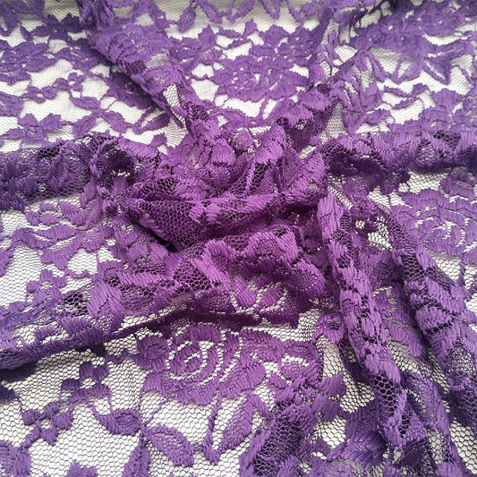 Purple flower lace fabric, stretch lace floral design with scallop edge, elastic lace for blouses and laundry