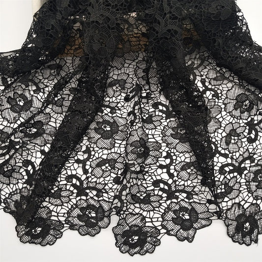 Floral Black Lace, Guipure Black Lace Dress Fabric, Guipure Venice Lace Fabric, Fabric French Chemical Lace