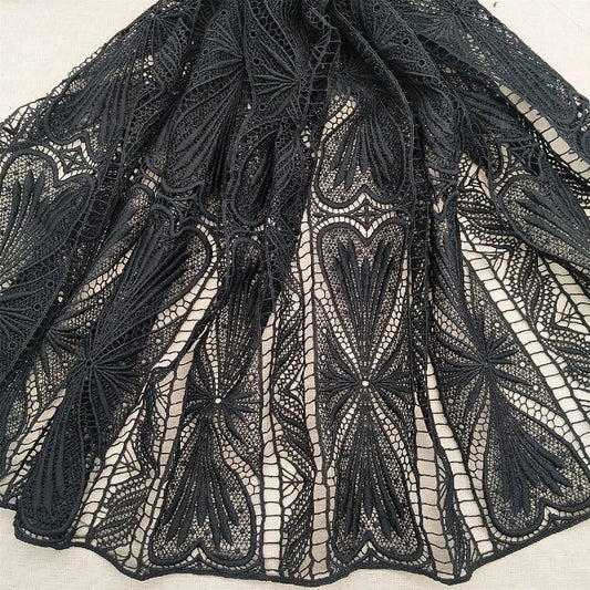 Love black lace fabric, high quality guipure black dress lace, venise black lace, heavy classical lace fabric by the yard