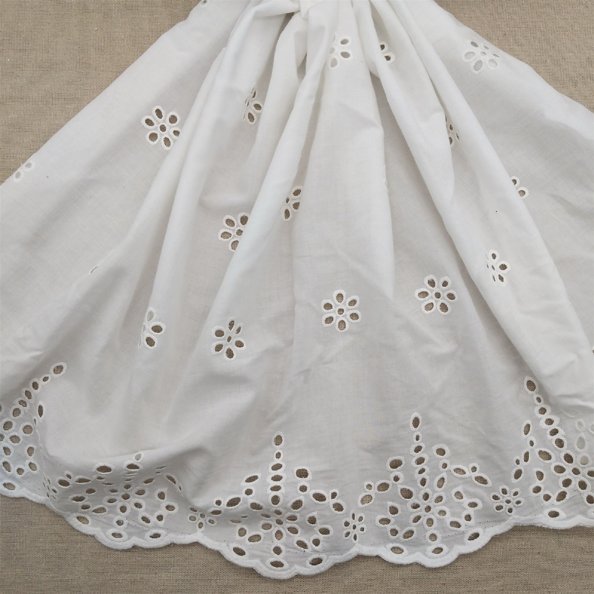Cotton floral embroidery with scallop edge, voile cotton dress fabric, Lace-dog Cotton floral embroidery with scallop edge, voile cotton dress fabric, Lace-dog