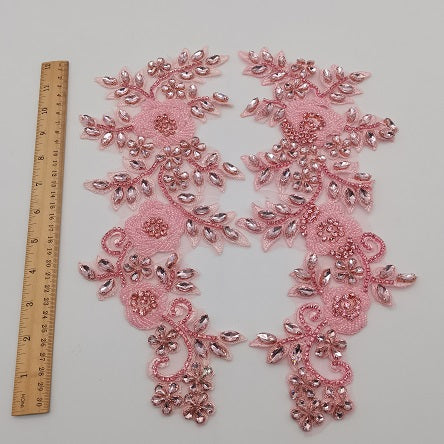 Pink French bead Rhinestone applique, deluxe applique, sparkle glass applique for dance costume