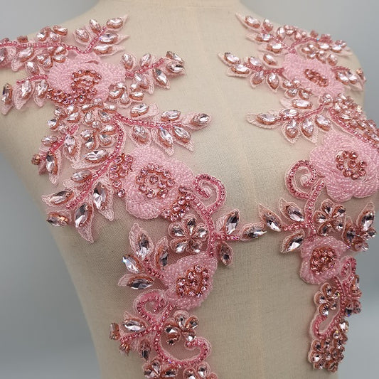 Pink French bead Rhinestone applique, deluxe applique, sparkle glass applique for dance costume