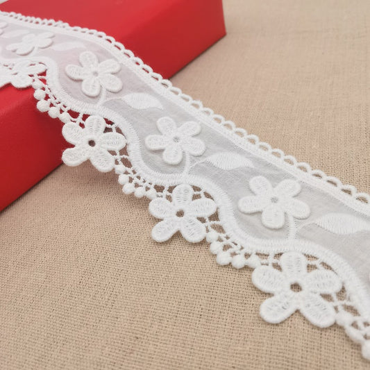 Floral edge 3D cotton vintage lace trim, white embroidery trim, natural cotton lace trim, cotton floral embroidery lace, lace border