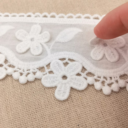 Floral edge 3D cotton vintage lace trim, white embroidery trim, natural cotton lace trim, cotton floral embroidery lace, lace border