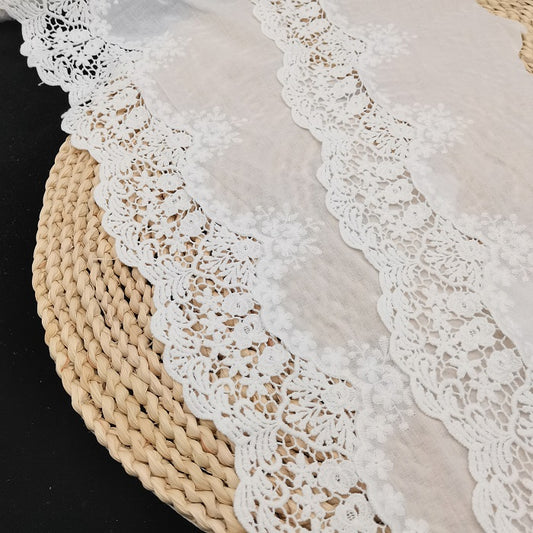 Scallop cotton lace trim, voile embroidered hollowed out lace trim with floral, border cotton trim