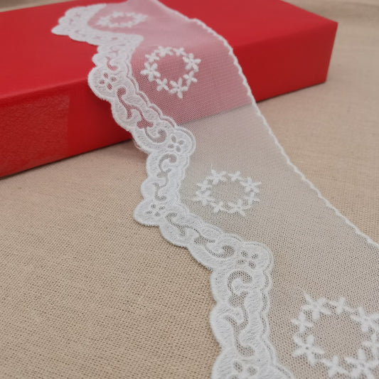 8CM white scallope tulle embroidery lace trim