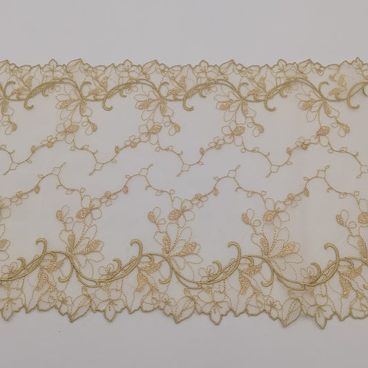 Beautiful gold Lurex lace trim, gold embroidery tulle lace trim, wedding gold lace, soft tulle floral embroidered lace trim