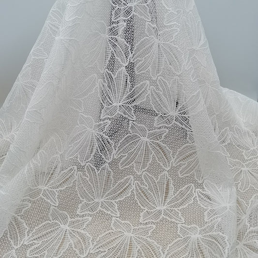 Ivory White Leaf Pattern Chemical Lace Fabrics by The Yard - Guipure Embroidered Fabric - Wedding Dress Lace