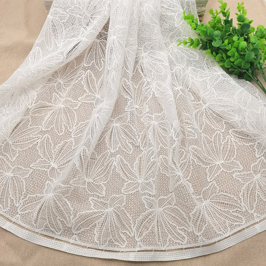 Ivory White Leaf Pattern Chemical Lace Fabrics by The Yard - Guipure Embroidered Fabric - Wedding Dress Lace