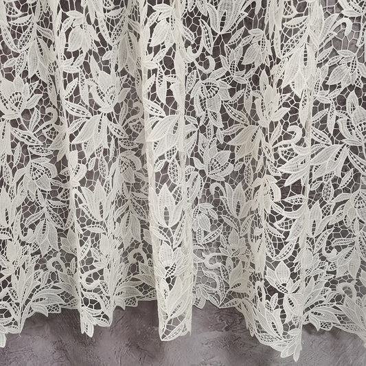White guipure lace fabric, venise lace fabric, bridal lace fabric, retro floral leaves fabric lace by the yard