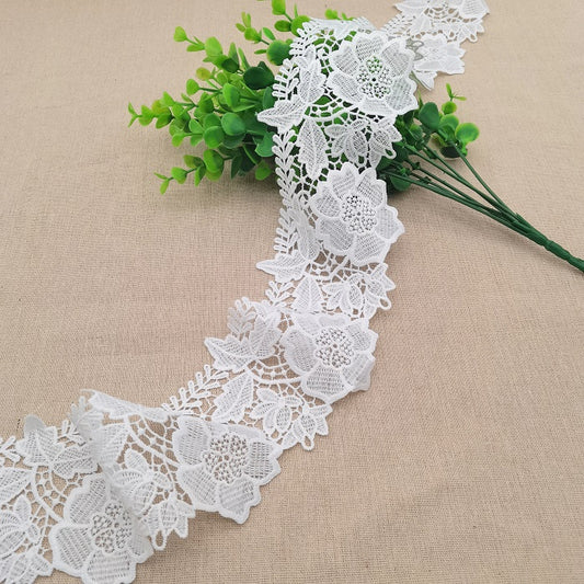Lace Trim White Leaf Exquisite Flower Embroidered Lace Fabric