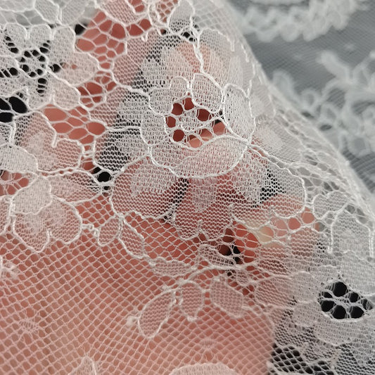 White soft French lace fabric, wedding veil lace, chantilly lace fabric for wedding dress, bridal lace fabric
