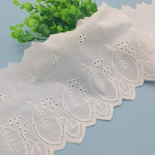 18cm/7.08" Scallop cotton lace trim with leaves, embroidery leaves lace trim, lace supplies
