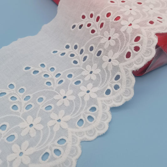 14cm/5.5" Anglaise cotton eyelet lace trim, embroidery white cotton lace trim, sewing lace, cotton lace trim by the yard