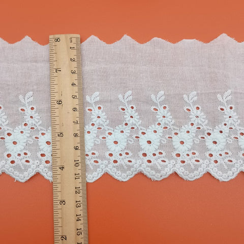 11.5cm/4.5" embroidery cotton eyelet lace trimming, cotton lace trim with floral, cotton scalloped lace trim 11.5cm/4.5" embroidery cotton eyelet lace trimming, cotton lace trim with floral, cotton scalloped lace trim