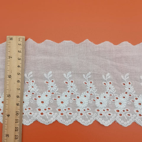 11.5cm/4.5" embroidery cotton eyelet lace trimming, cotton lace trim with floral, cotton scalloped lace trim 11.5cm/4.5" embroidery cotton eyelet lace trimming, cotton lace trim with floral, cotton scalloped lace trim
