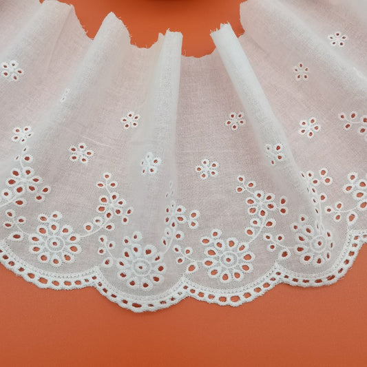 20cm Scallop cotton embroidery lace trim,  delicate white cotton lace
