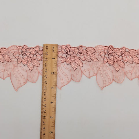 Pink Leaf Embroidery Lace Trim, Bridal Headpiece, Dress Decor, Weddings Pink Leaf Embroidery Lace Trim, Bridal Headpiece, Dress Decor, Weddings