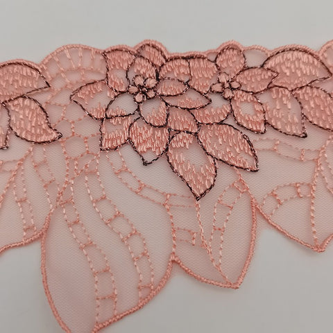 Pink Leaf Embroidery Lace Trim, Bridal Headpiece, Dress Decor, Weddings Pink Leaf Embroidery Lace Trim, Bridal Headpiece, Dress Decor, Weddings
