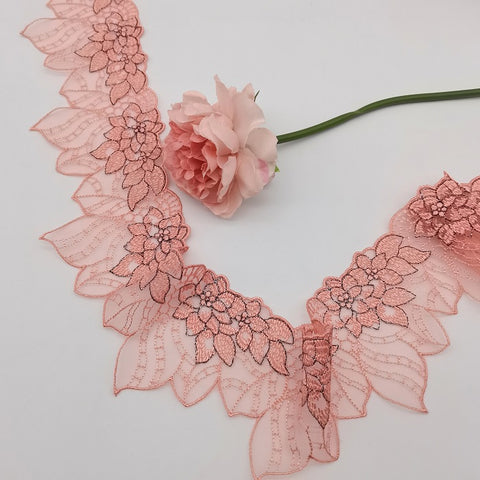 Pink Leaf Embroidery Lace Trim, Bridal Headpiece, Dress Decor, Weddings Pink Leaf Embroidery Lace Trim, Bridal Headpiece, Dress Decor, Weddings