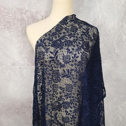 Navy Blue Lace Fabric, polyester dress lace fabric, flower lace fabric for dress