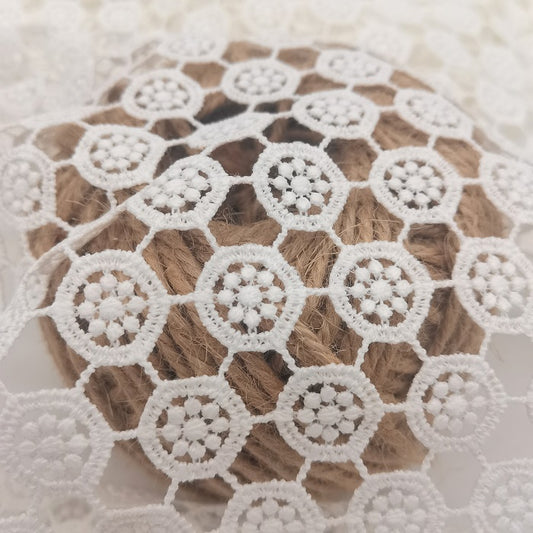 White small circle guipure lace, white circle lace fabric by the yard