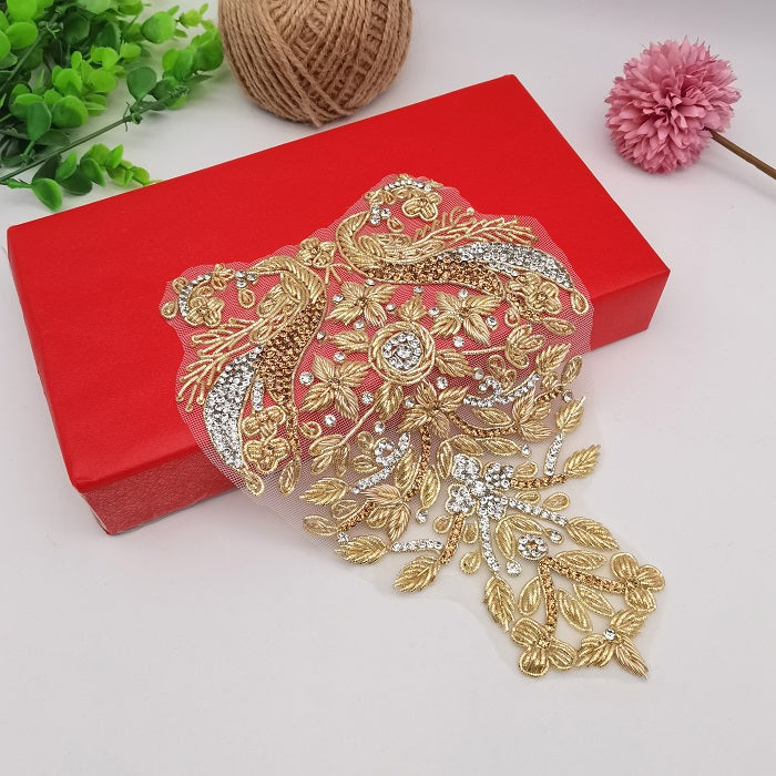 Gold Rhinestone bead applique, bead bodice patch, crystal applique,cra – Lace-dog