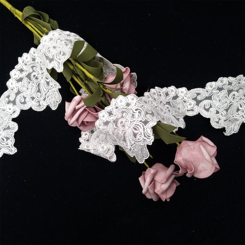 Cotton mesh embroidery lace trim white dress border lace fabric trim Cotton mesh embroidery lace trim white dress border lace fabric trim