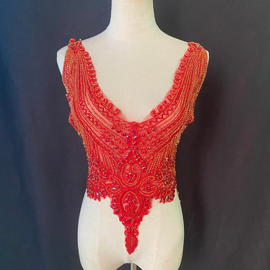 Red Rhinestone bodice, rhinestone bodice applique, crystal bodice appliqué for dress decor