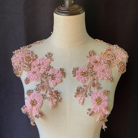 White rhinestone applique for couture, crafted rhinestone florals motif , deluxe bead florals applique for haute couture