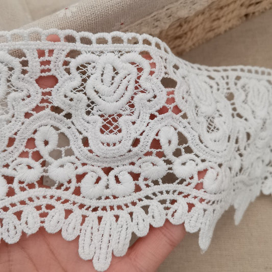 Cotton Scalloped Trim Lace, high quality excellent white border lace, guipure lace trim by the yard, 1 yard vintage lace trim for decor