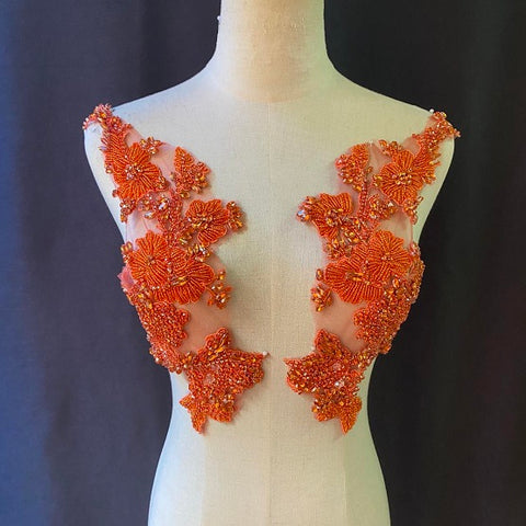 White rhinestone applique for couture, crafted rhinestone florals motif , deluxe bead florals applique for haute couture