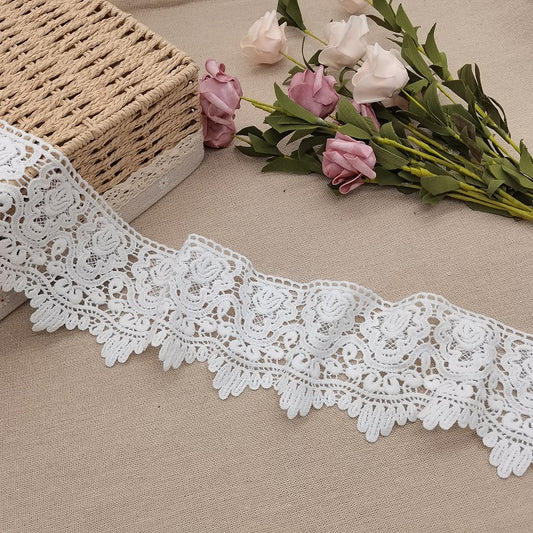 Cotton Scalloped Trim Lace, high quality excellent white border lace, guipure lace trim by the yard, 1 yard vintage lace trim for decor