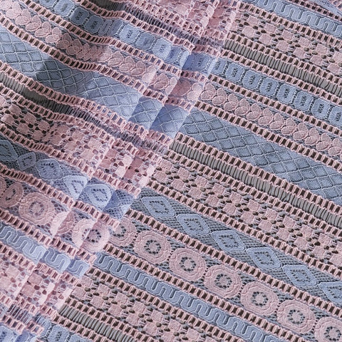 Two Tones Lace Fabric, Corded Dress Lace Fabric, Pink,Blue Wheel Backdrop Lace, 1 Yard Strip Lace Design Fabric