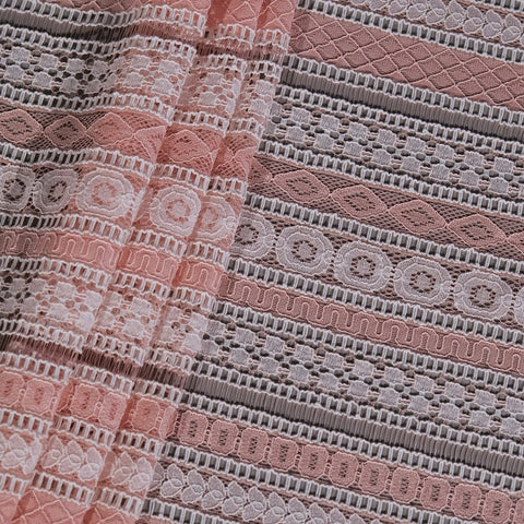 Two Tones Lace Fabric, Corded Dress Lace Fabric, Pink,Blue Wheel Backdrop Lace, 1 Yard Strip Lace Design Fabric