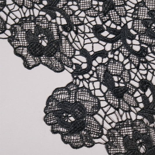 Floral Black Lace, Guipure Black Lace Dress Fabric, Guipure Venice Lace Fabric, Fabric French Chemical Lace