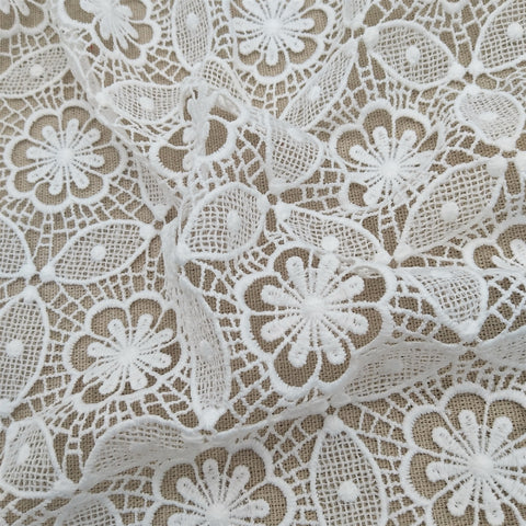 Flower designer fabric lace, dressmaking fabric lace, white lace fabric with scalloped edge, 1 yard elegant lace fabric by the yard