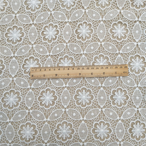 Flower designer fabric lace, dressmaking fabric lace, white lace fabric with scalloped edge, 1 yard elegant lace fabric by the yard