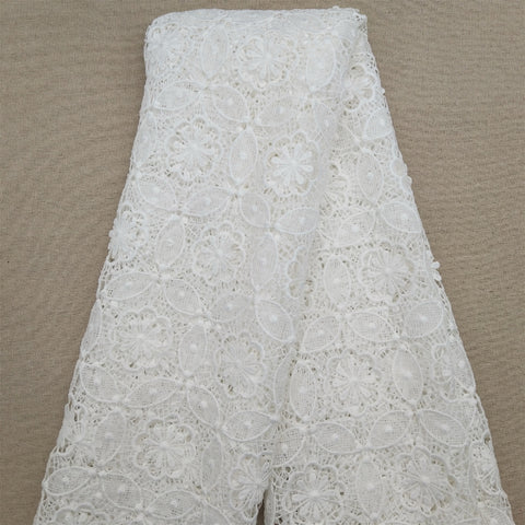 Flower designer fabric lace, dressmaking fabric lace, white lace fabric with scalloped edge, 1 yard elegant lace fabric by the yard