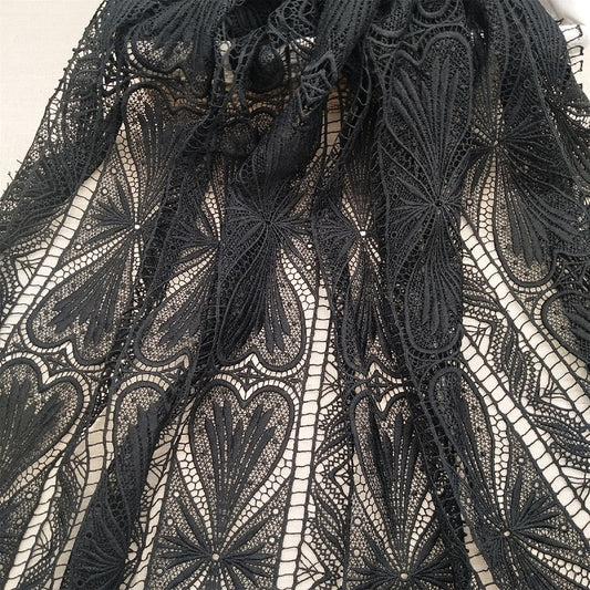 Love black lace fabric, high quality guipure black dress lace, venise black lace, heavy classical lace fabric by the yard