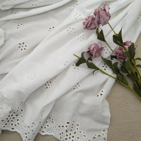 Cotton floral embroidery with scallop edge, voile cotton dress fabric, Lace-dog Cotton floral embroidery with scallop edge, voile cotton dress fabric, Lace-dog