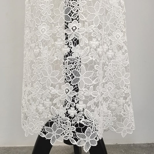 Floral White Lace Fabric, white guipure lace fabric by the yard, polyester embroidery flower dress lace fabric white