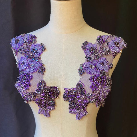 White rhinestone applique for couture, crafted rhinestone florals motif , deluxe bead florals applique for haute couture